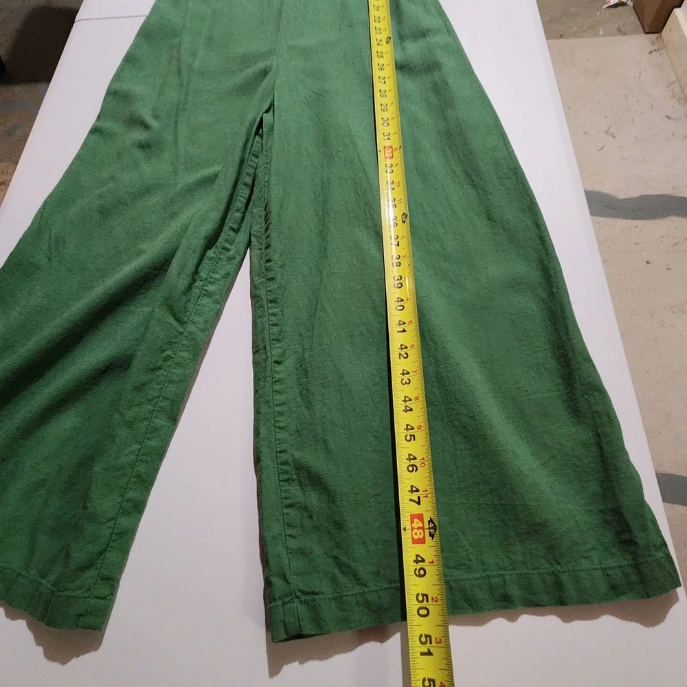 MNG Mango Green Linen Blend Wide Leg Jumpsuit Romper M V-Neck Cropped Sleeveless